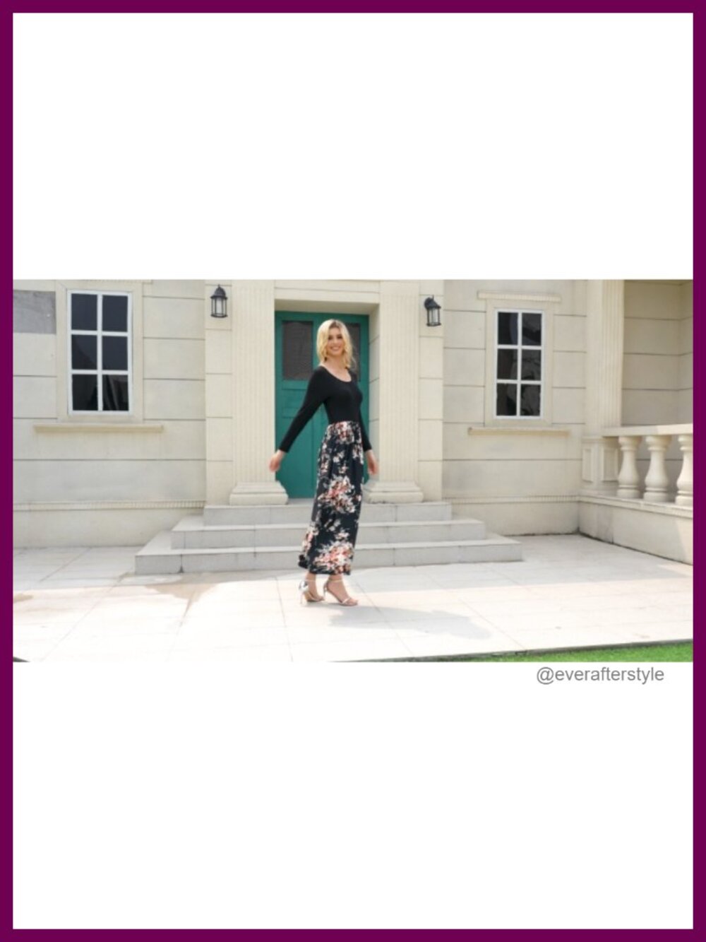 Women's Long Sleeve Maxi Dress with Pockets - Casual A-Line Scoop Neck - Picture 5 of 6